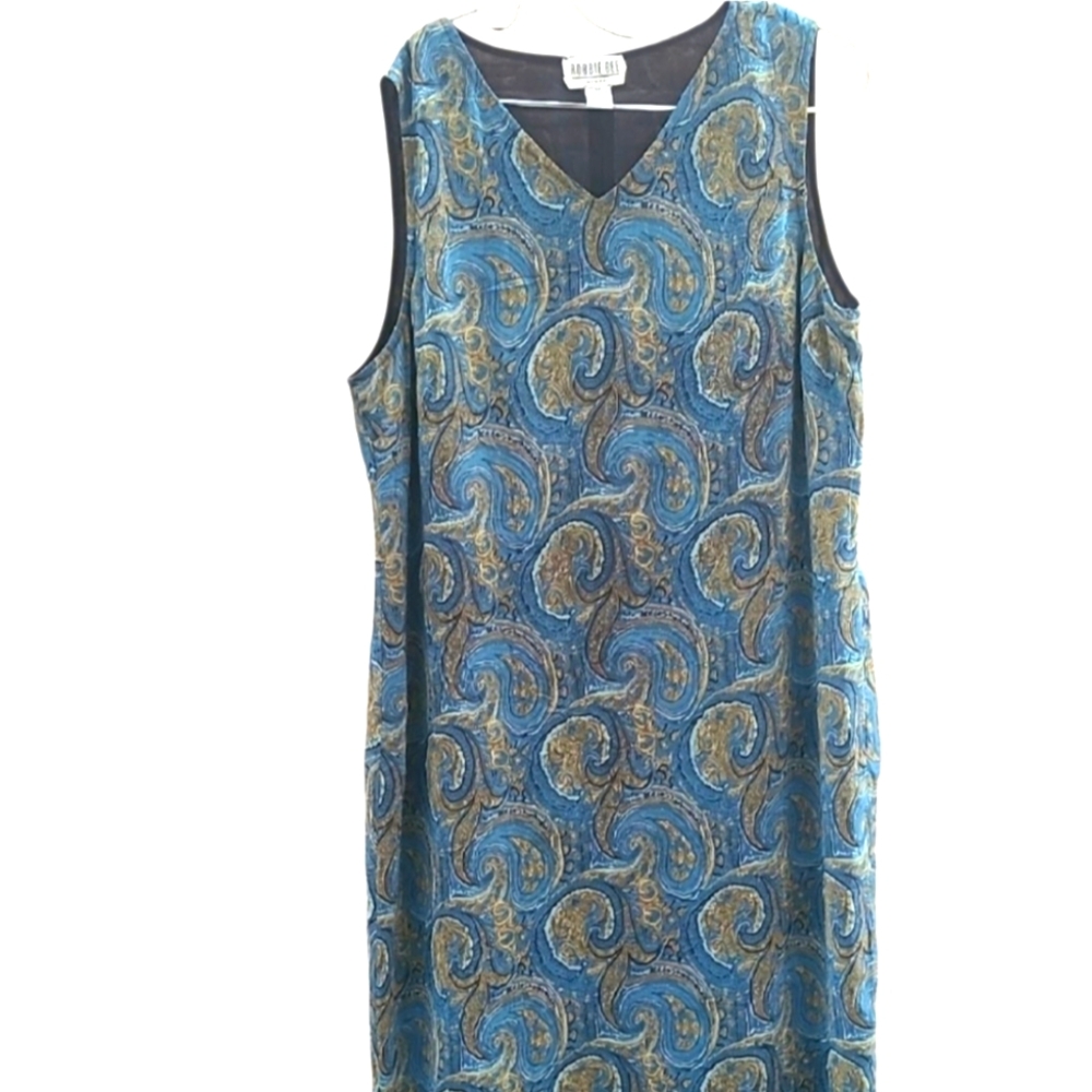VTG Robbie Bee Dress Maxi Green V-Neck Sleeveless 100% Silk